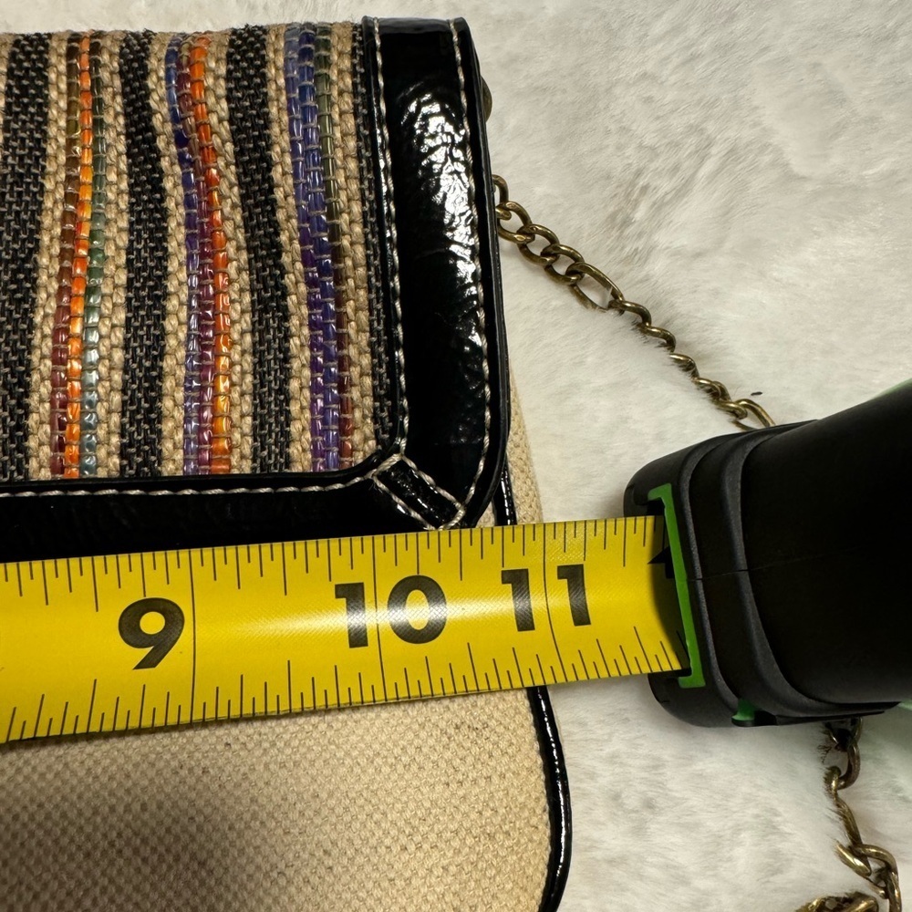 Vintage Nine West Striped Colorful Raffia Tweed Classy Shoulder Chain Purse Boho - Picture 2 of 16